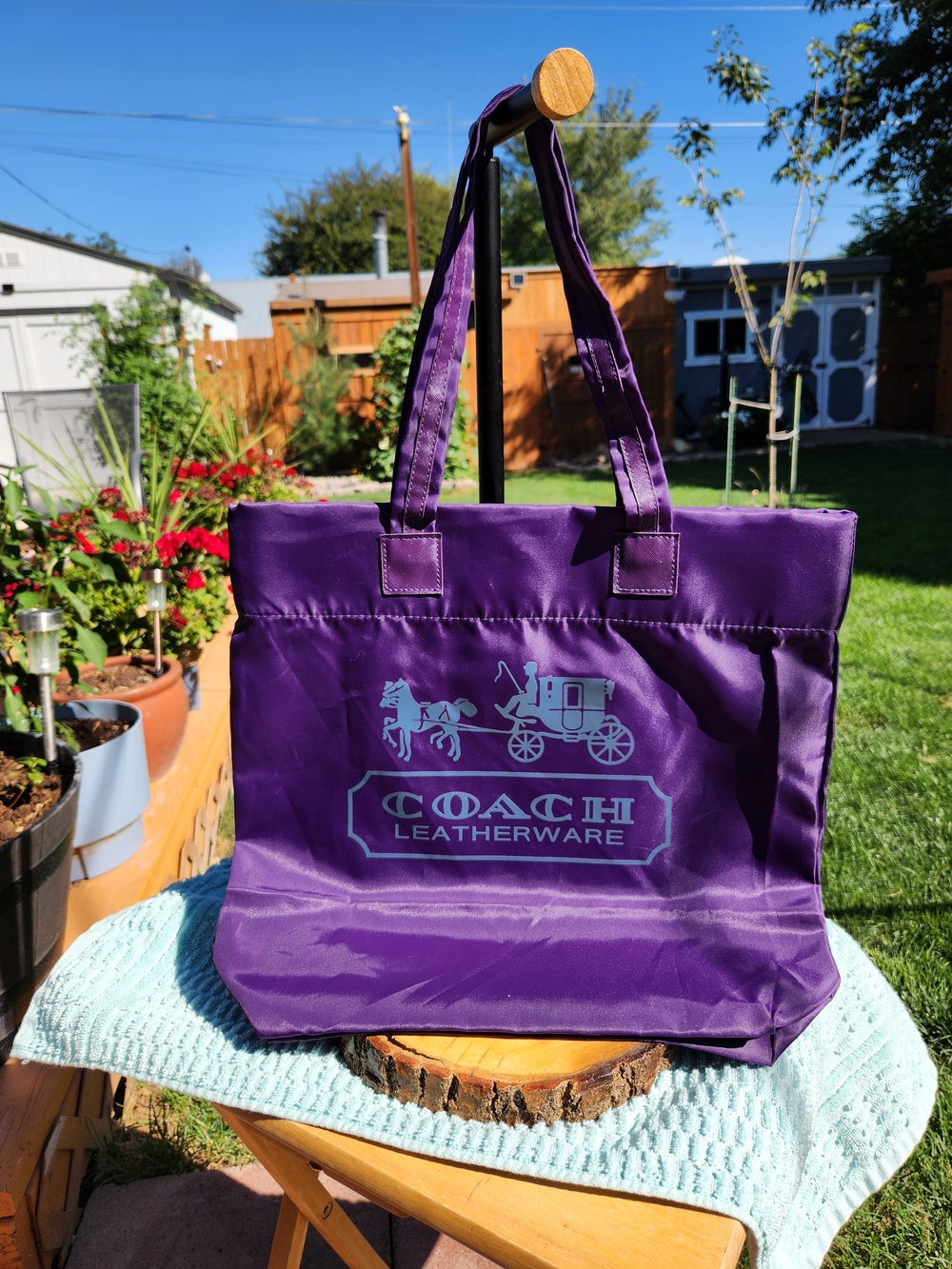 Coach Purple Nylon Tote with Coach Leatherware Logo